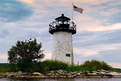 Sun Setting Behind Ladies Delight Lighthouse on Lake Cobbosseeco